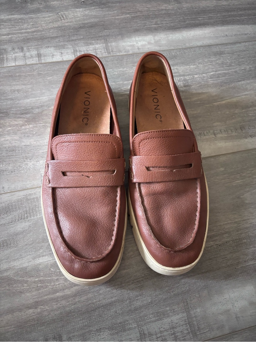 Vionic Women’s Tan Leather Slip-On Penny Loafers